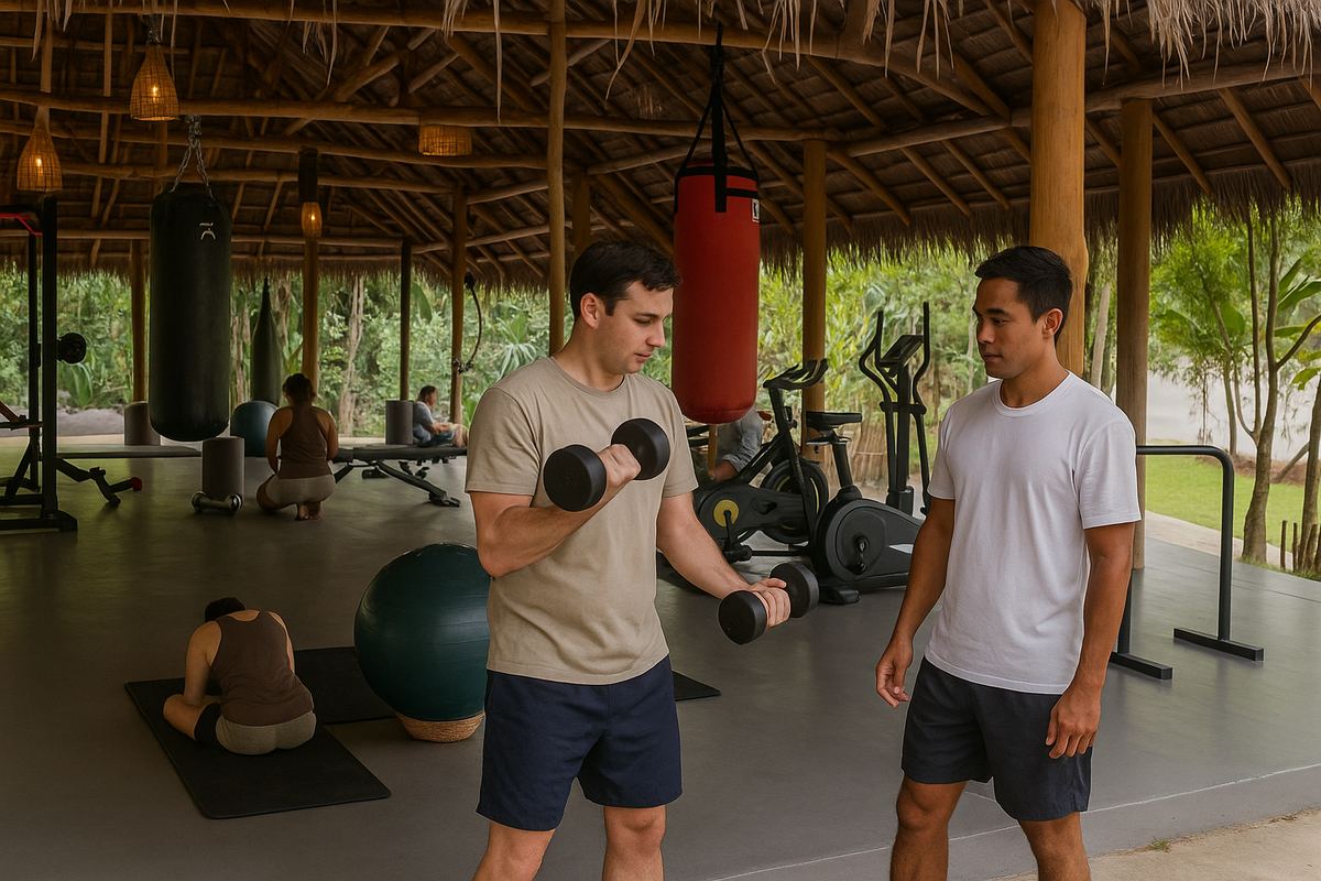 Personal training session at the Outdoor Gym (AI image made from a real Namkhan photo)